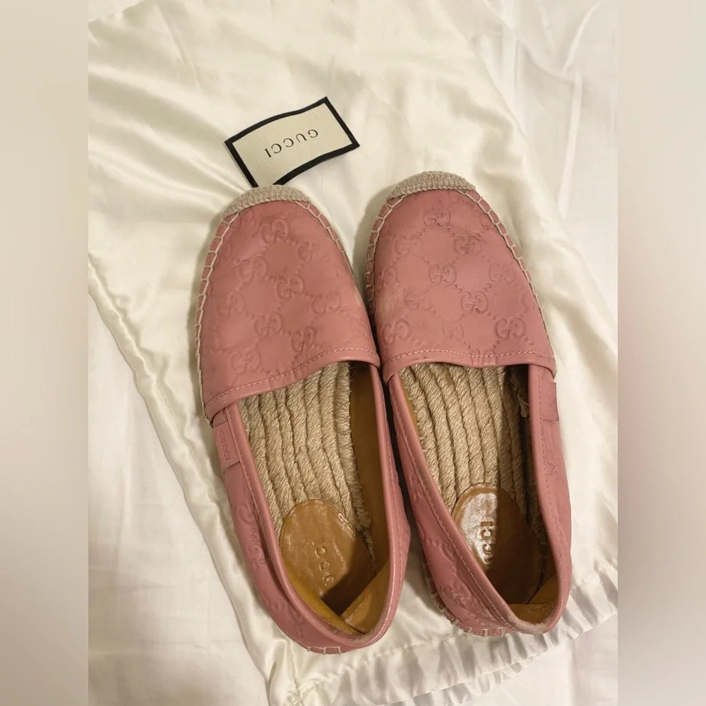 Gucci Pink Espadrille Slip-On Shoes